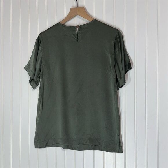 Paul Harris Design Silk Blouse Small Sage Green Short Sleeve Minimalist Top - Picture 3 of 8